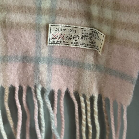 Softest Pastel Pink Plaid Fringed Cashmere Scarf - Picture 3 of 6